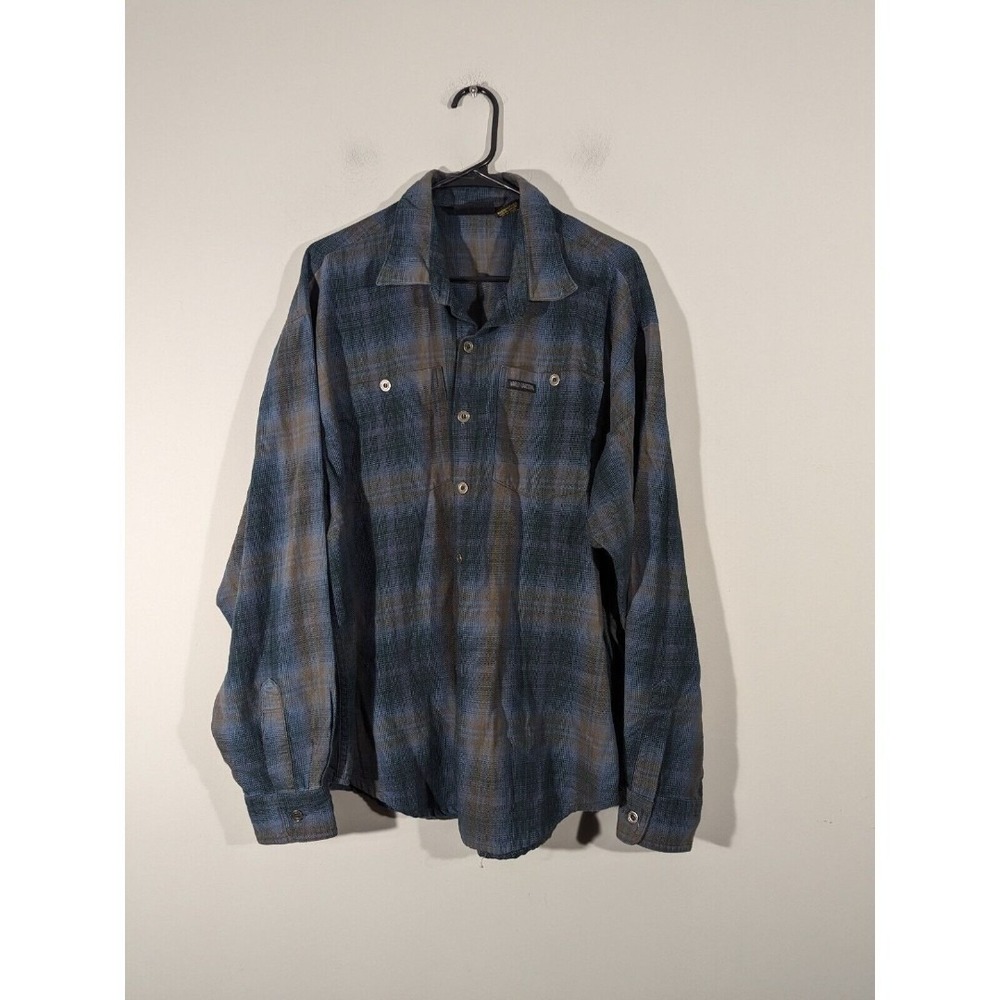 Harley Davidson Mens Navy Button Down Long Sleeve Plaid Shirt Sx XL Biker Grunge